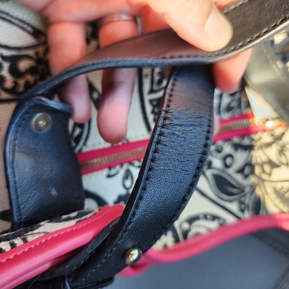 Spartina Tote Linen Canvas Double Leather Straps Paisley Print Rope Detail GUC - Picture 10 of 14